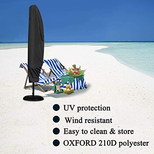 Lpraer Patio Umbrella Cover 210D Oxford Fabric Umbrella Cover Outdoor Waterproof Offset Parasol Cover Banana Style with Zipper for 7ft to 11ft Garden Outdoor Umbrellas, 265cm