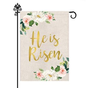 easter cross garden flag he is risen religious yard outdoor decor 12.5 x 18 inch double sided burlap spring flowers holiday decorations