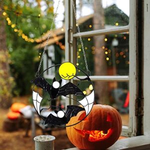 Kumprohu Bat Decor Gothic Wall Window Hangings Stained Metal Moon Panel Halloween Christmas Decoration for Home Office Kitchen Living Room Outdoor Garden