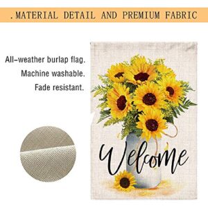 Hexagram Sunflower Arrangement Vase Welcome Garden Flag Double Sided,Burlap Summer Fall Farmhouse Outdoor Welcome Garden Decor,Small Garden Flag 12x18 Prime