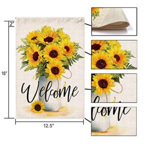 Hexagram Sunflower Arrangement Vase Welcome Garden Flag Double Sided,Burlap Summer Fall Farmhouse Outdoor Welcome Garden Decor,Small Garden Flag 12x18 Prime