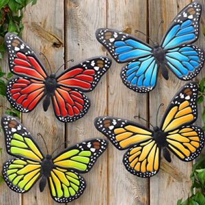 eoorau metal butterfly wall art outdoor decor – 4 pack 9.8in butterflies wall sculpture hanging decor for home yard patio garden decoration (4 colors)