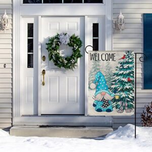 Yicostar Winter Garden Flag Welcome Winter Flag Gnomes Snowy Forest Red Cardinal Birds Double Sided 12x18 Inch Christmas Holiday Yard Flag Outdoor Decorations