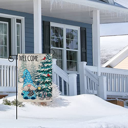 Yicostar Winter Garden Flag Welcome Winter Flag Gnomes Snowy Forest Red Cardinal Birds Double Sided 12x18 Inch Christmas Holiday Yard Flag Outdoor Decorations