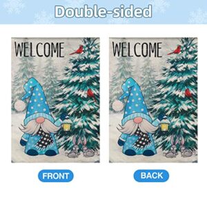 Yicostar Winter Garden Flag Welcome Winter Flag Gnomes Snowy Forest Red Cardinal Birds Double Sided 12x18 Inch Christmas Holiday Yard Flag Outdoor Decorations