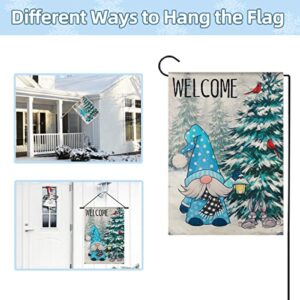 Yicostar Winter Garden Flag Welcome Winter Flag Gnomes Snowy Forest Red Cardinal Birds Double Sided 12x18 Inch Christmas Holiday Yard Flag Outdoor Decorations