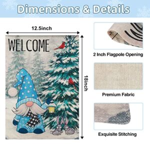 Yicostar Winter Garden Flag Welcome Winter Flag Gnomes Snowy Forest Red Cardinal Birds Double Sided 12x18 Inch Christmas Holiday Yard Flag Outdoor Decorations