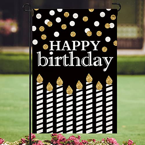 chengxun Happy Birthday Garden Flag 12.5×18 Inch Double Sided Burlap Flag Outdoor Lawn and Yard Home Decorations Birthday Party Sign Flag