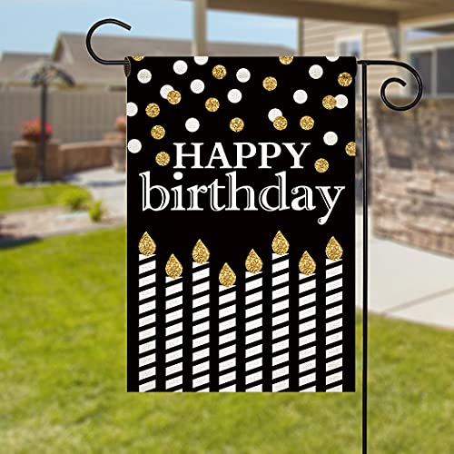 chengxun Happy Birthday Garden Flag 12.5×18 Inch Double Sided Burlap Flag Outdoor Lawn and Yard Home Decorations Birthday Party Sign Flag