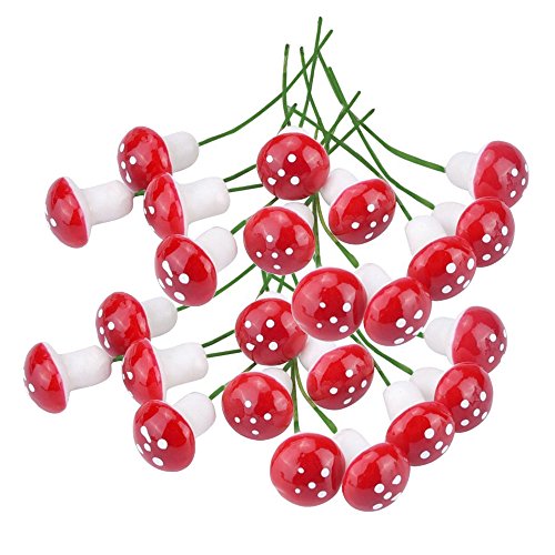 yueton Pack of 100 Mini Foam Mushroom for Garden Ornament Flower Pots Bonsai Micro Landscape Decor (Red)