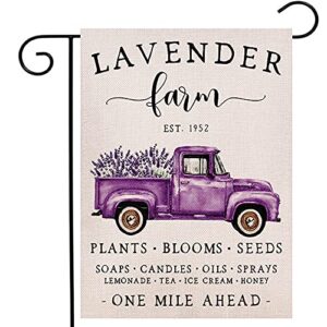 welcome lavender truck garden flag vertical double sized, seasonal summer holiday yard outdoor decoration 12.5 x 18 inch