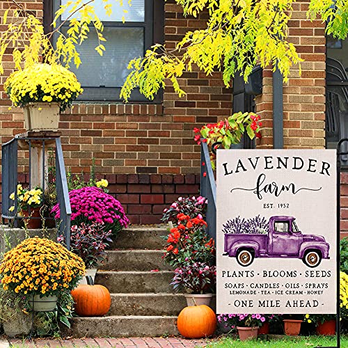 Welcome Lavender Truck Garden Flag Vertical Double Sized, Seasonal Summer Holiday Yard Outdoor Decoration 12.5 x 18 Inch