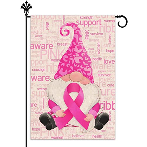 Vohado Breast Cancer Awareness Garden Flag Faith Love Hope Pink Ribbon Decoration Double Sized Yard Outdoor Decor