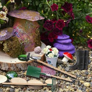 Haomian Miniature Fairy Garden Accessories Set 9 Pcs 1:12 Mini Metal Spade Pestle Kettle Wagon Rake Garden Watering Supplies Micro Landscape Ornaments Dollhouse Accessories