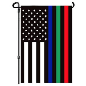 frf thin blue green and red line garden flag – double sided support military fire police 12.5 x 18 inch – blue line american flags honoring law enforcement officers yard outdoor decor banner