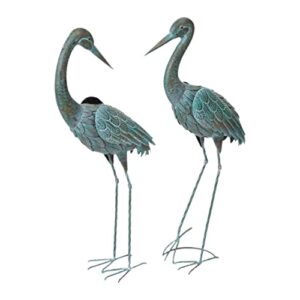 bits and pieces – 34” metal verdigris herons garden statues – set of 2 – yard decorations – outdoor sculptures – garden decoration – heron yard art