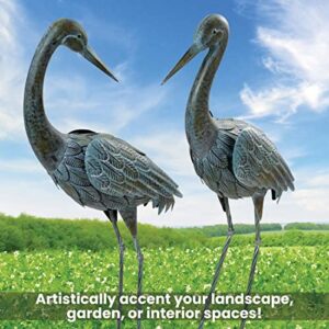 Bits and Pieces - 34” Metal Verdigris Herons Garden Statues - Set of 2 - Yard Decorations - Outdoor Sculptures - Garden Decoration - Heron Yard Art