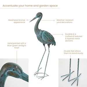 Bits and Pieces - 34” Metal Verdigris Herons Garden Statues - Set of 2 - Yard Decorations - Outdoor Sculptures - Garden Decoration - Heron Yard Art