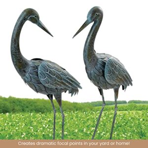 Bits and Pieces - 34” Metal Verdigris Herons Garden Statues - Set of 2 - Yard Decorations - Outdoor Sculptures - Garden Decoration - Heron Yard Art