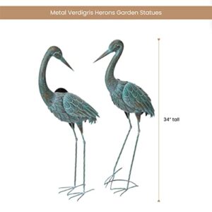 Bits and Pieces - 34” Metal Verdigris Herons Garden Statues - Set of 2 - Yard Decorations - Outdoor Sculptures - Garden Decoration - Heron Yard Art