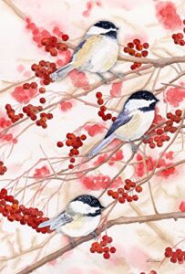 toland home garden 1110443 chickadees and berries spring flag 12×18 inch double sided spring garden flag for outdoor house bird flag yard decoration