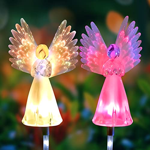 Qualife Solar Angel Lights Outdoor, Garden Gifts for Housewarming Mom Women,Solar Powered Decorative Light for Garden Yard Patio, Cemetery Grave Decorations, 2 Pack.