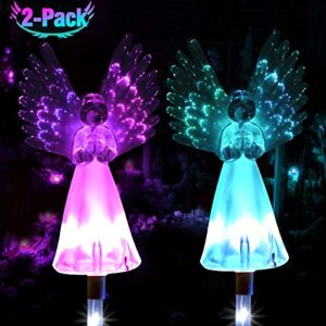 Qualife Solar Angel Lights Outdoor, Garden Gifts for Housewarming Mom Women,Solar Powered Decorative Light for Garden Yard Patio, Cemetery Grave Decorations, 2 Pack.