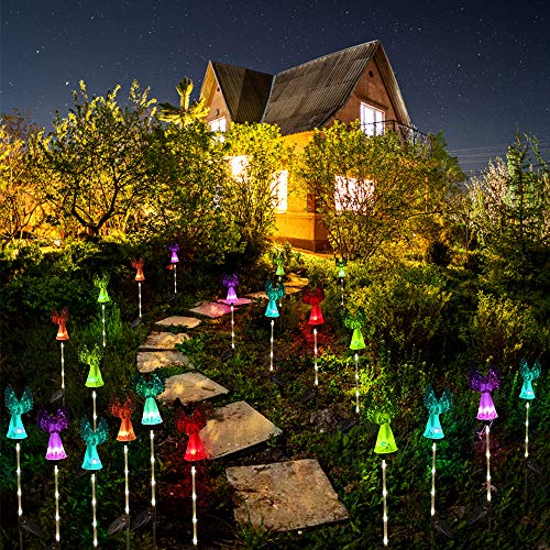 Qualife Solar Angel Lights Outdoor, Garden Gifts for Housewarming Mom Women,Solar Powered Decorative Light for Garden Yard Patio, Cemetery Grave Decorations, 2 Pack.