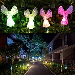 Qualife Solar Angel Lights Outdoor, Garden Gifts for Housewarming Mom Women,Solar Powered Decorative Light for Garden Yard Patio, Cemetery Grave Decorations, 2 Pack.