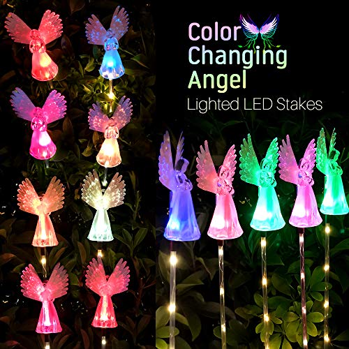 Qualife Solar Angel Lights Outdoor, Garden Gifts for Housewarming Mom Women,Solar Powered Decorative Light for Garden Yard Patio, Cemetery Grave Decorations, 2 Pack.