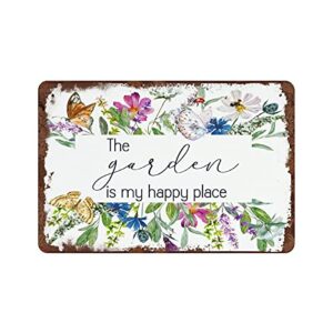 the garden is my happy place vintage art sign home gardening sign watercolor flowers she shed sign greenhouse art diy decor plaque poster home garage wall decor 5.5×8 in
