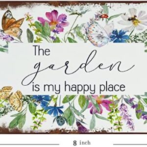 The Garden is My Happy Place Vintage Art Sign Home Gardening Sign Watercolor Flowers She Shed Sign Greenhouse Art DIY Decor Plaque Poster Home Garage Wall Decor 5.5x8 in