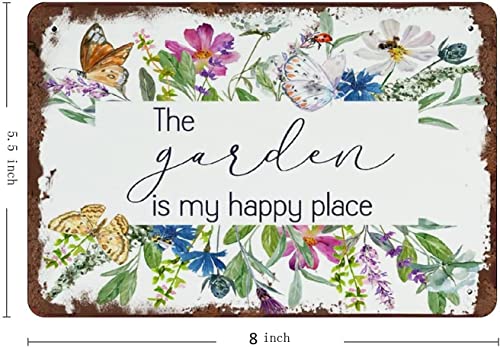 The Garden is My Happy Place Vintage Art Sign Home Gardening Sign Watercolor Flowers She Shed Sign Greenhouse Art DIY Decor Plaque Poster Home Garage Wall Decor 5.5x8 in
