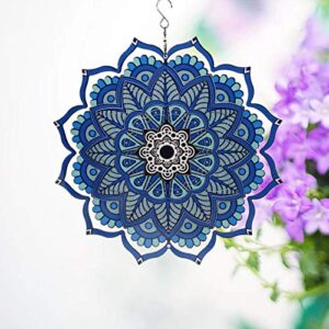 uoudio 3d mandala wind spinner – indoor outdoor stainless steel garden decoration crafts ornaments (blue wind spinner)