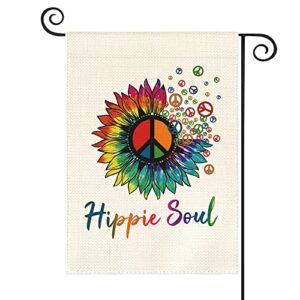 avoin colorlife hippie soul spirit rainbow sunflower garden flag vertical double sided love and peace sign, holiday party yard outdoor decoration 12.5 x 18 inch