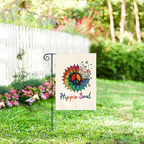 AVOIN colorlife Hippie Soul Spirit Rainbow Sunflower Garden Flag Vertical Double Sided Love And Peace Sign, Holiday Party Yard Outdoor Decoration 12.5 x 18 Inch