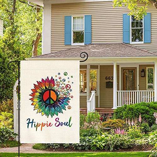 AVOIN colorlife Hippie Soul Spirit Rainbow Sunflower Garden Flag Vertical Double Sided Love And Peace Sign, Holiday Party Yard Outdoor Decoration 12.5 x 18 Inch