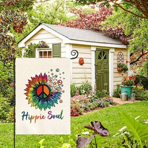 AVOIN colorlife Hippie Soul Spirit Rainbow Sunflower Garden Flag Vertical Double Sided Love And Peace Sign, Holiday Party Yard Outdoor Decoration 12.5 x 18 Inch