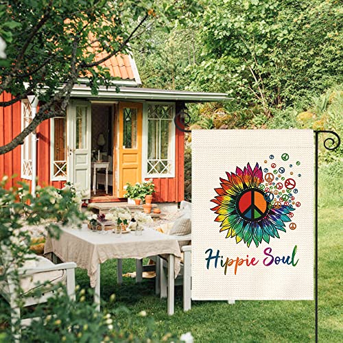 AVOIN colorlife Hippie Soul Spirit Rainbow Sunflower Garden Flag Vertical Double Sided Love And Peace Sign, Holiday Party Yard Outdoor Decoration 12.5 x 18 Inch