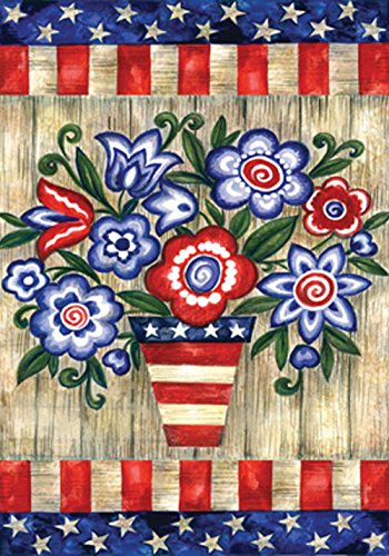 Toland Home Garden 118228 Patriotic Flowers Patriotic Flag 12x18 Inch Double Sided Patriotic Garden Flag for Outdoor House Flower Flag Yard Decoration