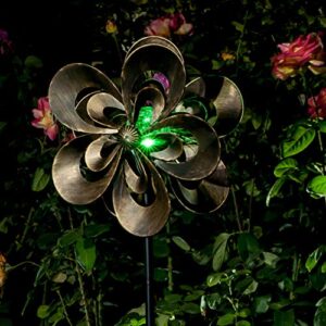 Solar Wind Spinner Magnolia Multi-Color Seasonal LED Lighting Solar Powered Glass Ball with Kinetic Wind Spinner Dual Direction for Patio Lawn & Garden