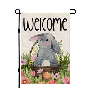 welcome easter garden flag vertical double sided, spring bunny floral basket holiday yard farmhouse outdoor decoration 12×18 inch df022