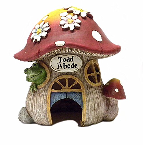 Giftware by Roman Inc., 8" H Toad Abode with Daisy Statue, Garden Collection, Outdoor Statue, Memorial, Resin Stone, Adorable Mushroom and Flowers, Garden Décor (7x5x7)