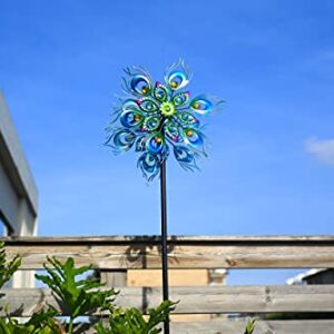 Roaming Light Peacock Wind Spinner, 48Inch Double Wind Sculpture, Kinetic Wind Spinners Outdoor Metal Stake Yard Spinners, Garden Wind Catcher Wind Mills, Wind Spinners for Yard and Garden