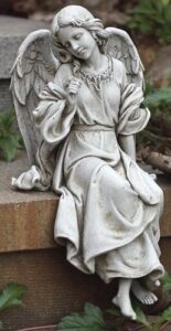 joseph’s studio by roman inc, sitting angel facing, garden collection, religious statue, holy family, memorial, angel, patron saint, garden décor (5x6x12)