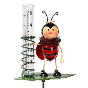saphirose rain gauge stake for yard garden stakes decor outdoor metal ladybug figurine with plastic tube – 5.31″ w x 6.1″ d x 40″ h