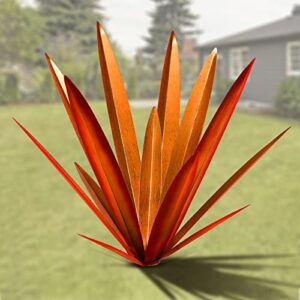 homight large agave sculpture rustic metal agave plant outdoor interior decoration outdoor lawn decoration yard wooden posts matching garden suitable for patio… (big, red)