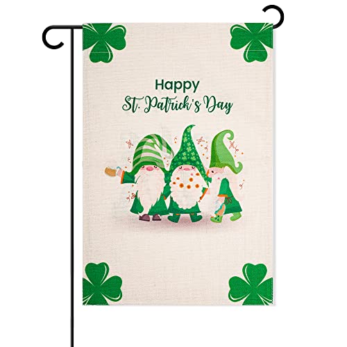 Tugaizi St.Patrick’s Day Garden Flag Clover Gnomes Welcome St.Patrick’s Day House Flag 13x18.9 Inch Double-sided Happy St. Patrick Day Garden Flag for House Yard Outdoor Decorarion