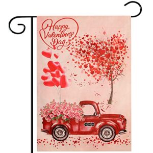 valentines day garden flag double sided valentine burlap house flags love hearts tree red truck with rose flowers flags for valentine’s day decoration 12 x 18 inch