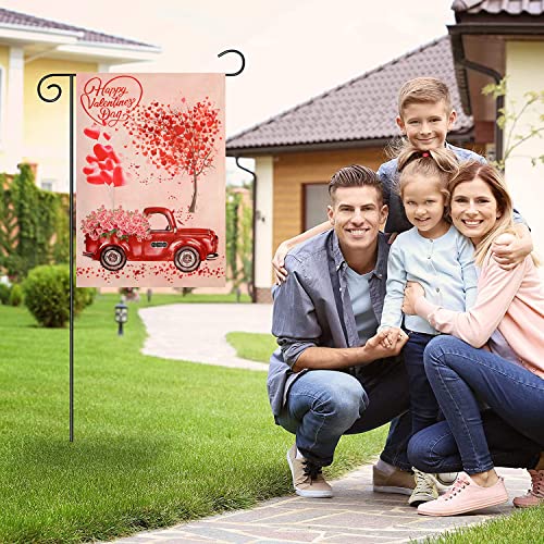 Valentines Day Garden Flag Double Sided Valentine Burlap House Flags Love Hearts Tree Red Truck with Rose Flowers Flags for Valentine's Day Decoration 12 x 18 Inch